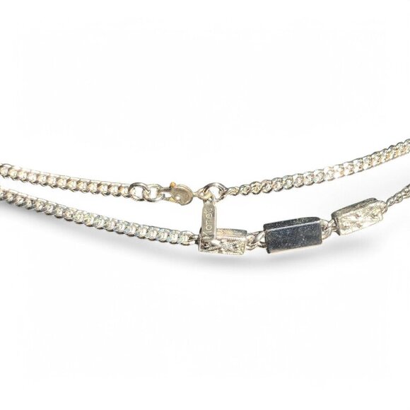 Vintage Monet Silver-Tone Double Strand Necklace With Black & Silver Beads - Picture 4 of 8